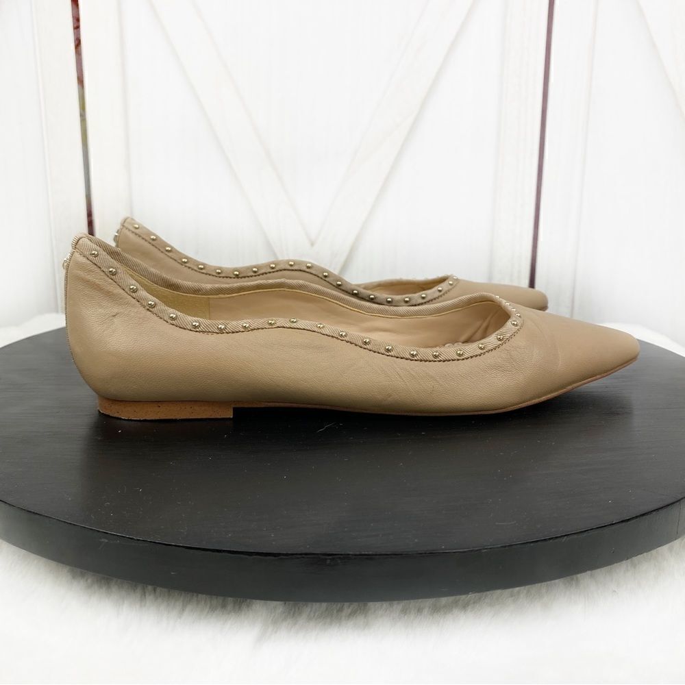 Sam Edelman Rivera Stud Trim Leather Ballet Flats Taupe Tan 7.5